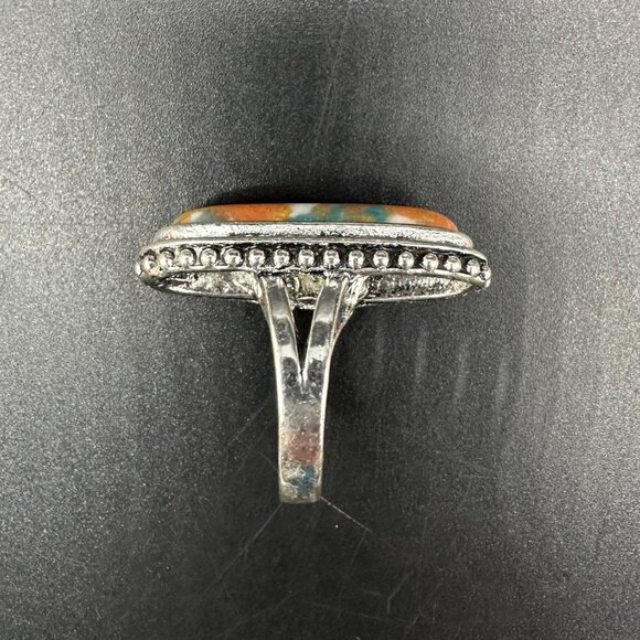 Boho Ring Southwest Festival Orange Silver Toned Oval Shape Western Size 6.75 - Picture 4 of 7